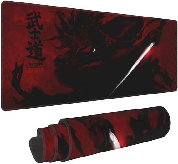 Black Japanese Samurai Cool Anime Mouse Pad 11.8x31.5 in Big Extended Non-Slip Rubber Base Mousepad with Stitched Edges Gaming Pc Desktop Large Mouse Pad