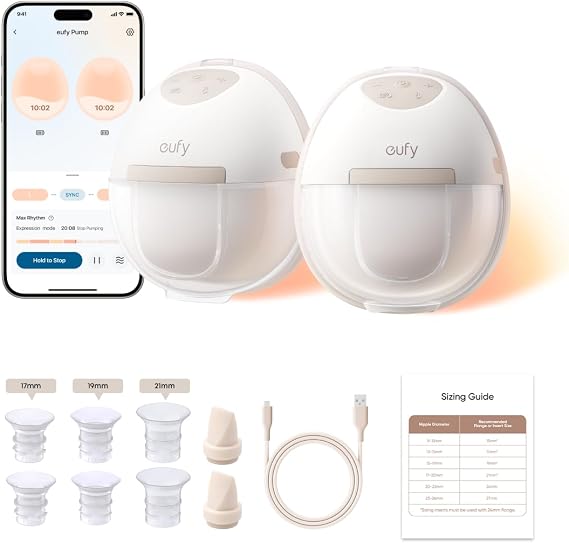 eufy Security Heated Wearable Breast Pump E20, Hands-Free, App Control | HeatFlow with 3 Heat Levels, App DIY Rhythm, Powerful 300mmHg Suction, 46dB Quiet Slim Fit, BPA-Free