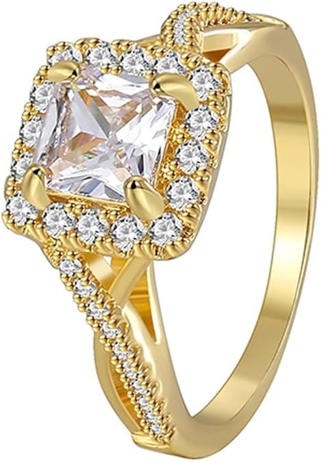 Anillo de Promesa para Mujer, Wedding Rings for Women 9K/14K/18K Yellow Gold Square with Moissanite