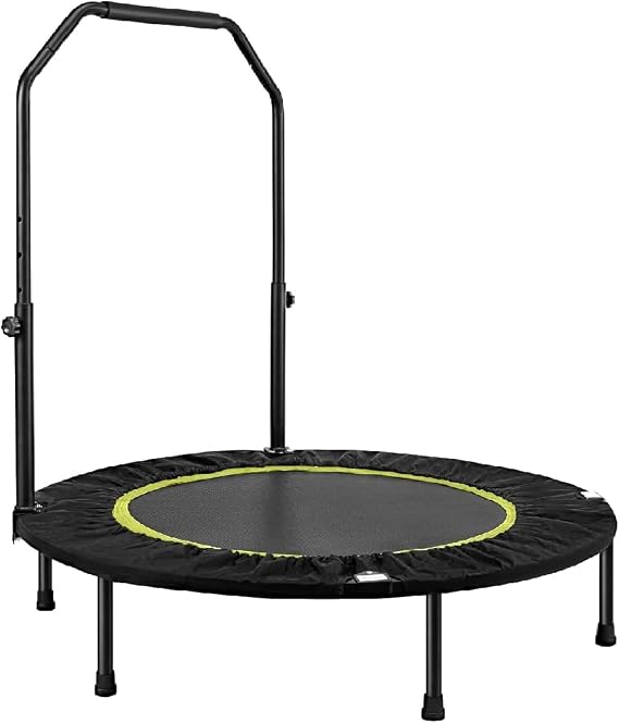 Foldable Fitness Trampoline for Adults - Max 400lbs Capacity, Steel Frame Exercise Rebounder with Adjustable Handrail, Indoor Outdoor Mini Trampoline for Home Gym Workout