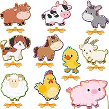10 Pieces Kids Farm Animal Lacing Cards Cardboard Sewing Cards Double Sided Lacing Playing Games for Children Developing Imagination Education Supplies JB-220602-J Multicolor