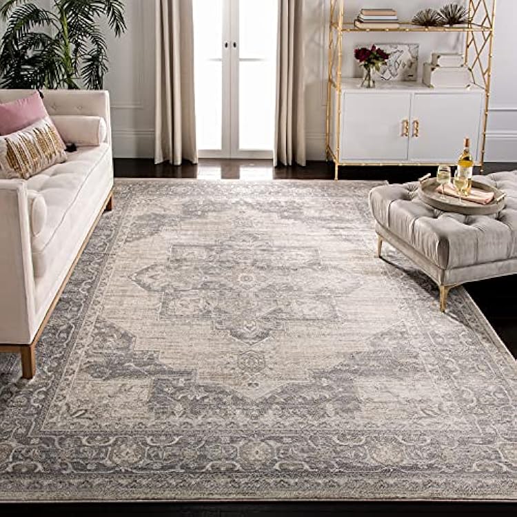 SAFAVIEH Brentwood Collection Area Rug - 10 x 13, Cream & Grey, Medallion Distressed Design, Non-Shedding & Easy Care, Ideal for High Traffic Areas in Living Room, Bedroom BNT865B