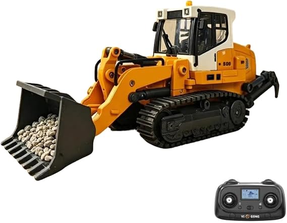 1/50 Remote Control Loader Backhoe, 2.4G 26CH 3KM/H RC Bulldozer Tracked Loader with 3-in-1 Bucket/Light Sound Effects, Engineering Truck RC Construction Vehicle Gift -RTR