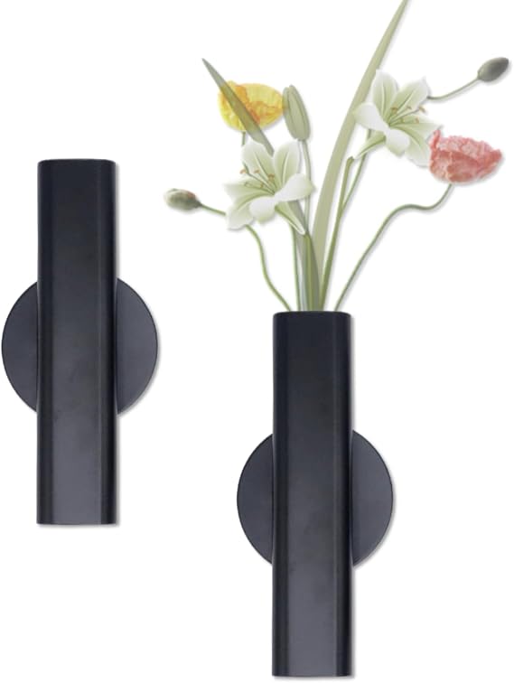2-Pack 7 Inch Open-End Metal Tube Wall Vase for Stem Display