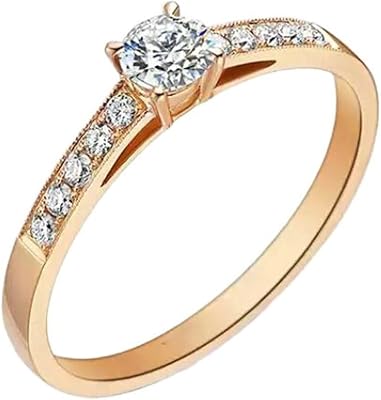 Ring Rose Gold 91418K, Jewelry for Women Rings with 0.2Ct Round Diamond Womens Gifts Unique
