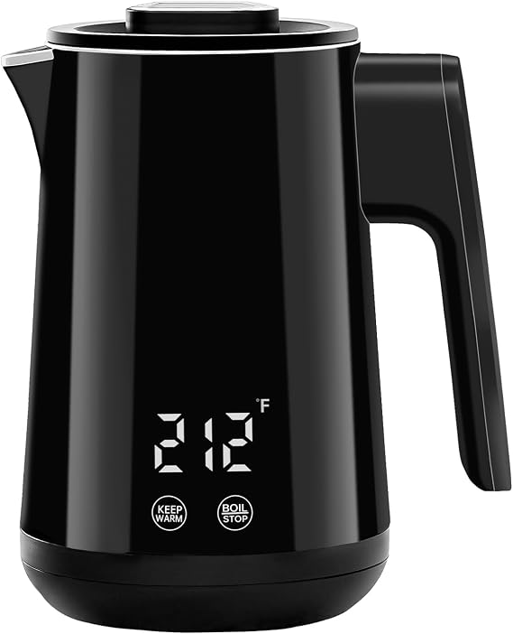 Electric Kettle with Temperature Control, 850 ml, Double Walled 304 Stainless Steel, 800 W Hot Water Kettle, Automatic Shut-Off, Black