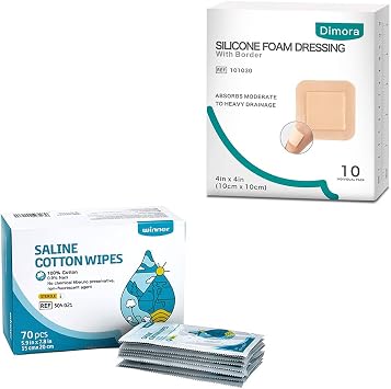 Unscented Baby Saline Wet Wipe, 100% Cotton & Silicone Foam Dressing with Border Adhesive Waterproof