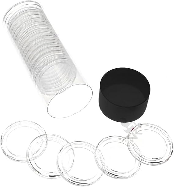 OnFireGuy 20 Capsule Holders H32 Direct Fit & Black Cap Lid Coin Storage Tube, Coin Capsule Holders for 1oz Gold Eagles, 1oz Gold Buffalo