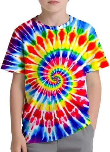 Kids Tie Dye Shirt Size 6-18 Children Hippies Senior Short Sleeve Tees Tie-Dye T Shirt for Boys Girls