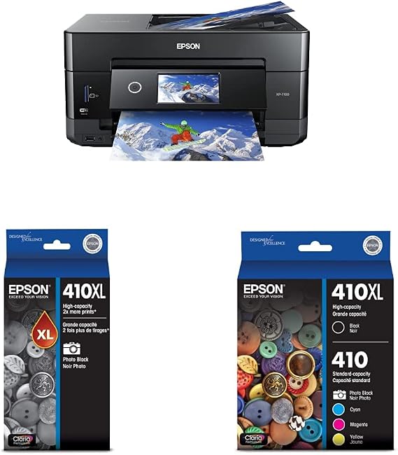Epson Expression Premium XP-7100 Wireless Color Photo Printer With EPSON T410 Claria Premium High Capacity Photo Black and Black Ink Cartridges