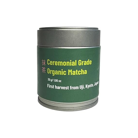 By Shantea Organic Ceremonial Grade Matcha Powder, 30g Tin Can, Antioxidant-Rich, Sourced from Uji, Japan, traditionally stone-milled