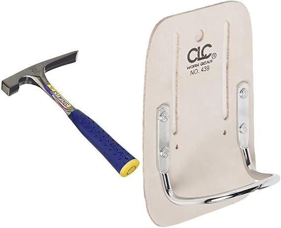 Estwing - E320BLC Bricklayer's/Mason's Hammer - 20 oz Masonary Tool & Shock Reduction Grip - E3-20BLC Silver & CLC Custom Leathercraft 439 Heavy Duty Steel Loop Hammer Holder