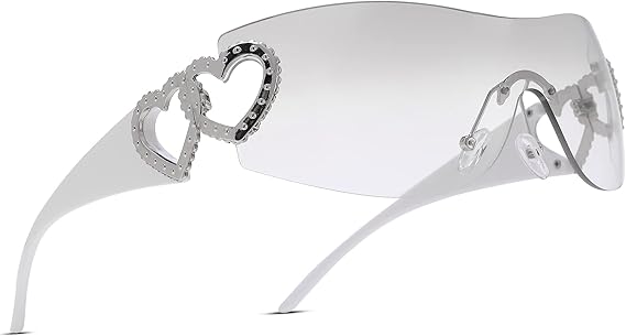 Pro Acme Y2K Wrap Around Rimless Sunglasses for Women, Oversized Shades | Futuristic 2000s Shield Eyewear, Trendy Fashion Accessories, Cool Retro Glasses for Parties, Festivals and Costumes