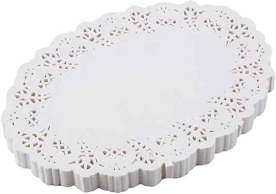 DECORA 6.5X9 Inch Oval White Lace Paper Doilies for Wedding Decoration Tea Party Decor Pack of 200