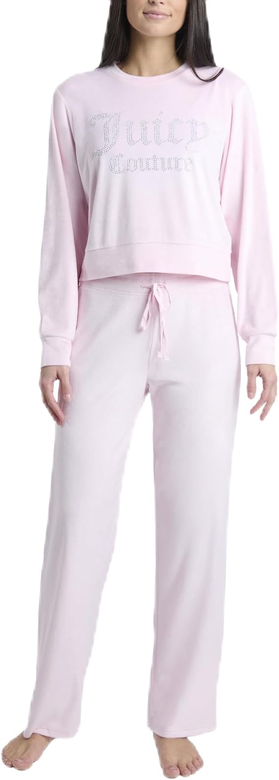 Juicy Couture Women's 2 Piece Velvet Fleece Long Sleeve Pullover Top and Pants Lounge Sleepwear Set