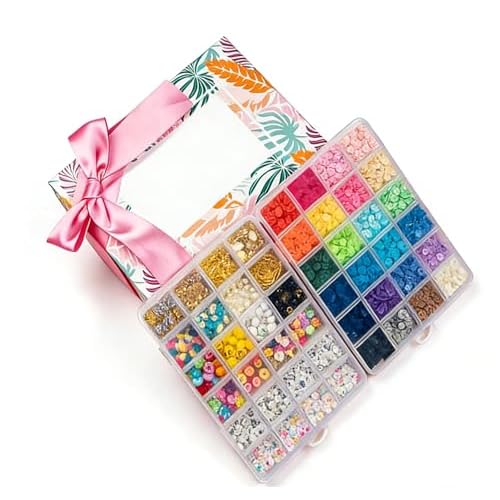 Bracelet Making Kit with 6525 Pcs, Charm & Friendship Bracelet Making Kit for for Girls Teens Adults, Includes Letters Beads & Smiley Beads, Polymer Clay Beads Jewelry Making Kit with 2 Storage Boxes