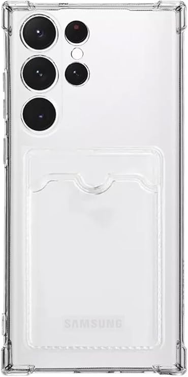 KZY İLETİŞİM Samsung Galaxy S22 Ultra Kapak Kamera Korumalı Kartlıklı Darbe Emici Özellikli Şeffaf Silikon Kılıf