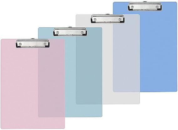 4 Pack Plastic Transparent Clipboard A4 with Rounded Corners Suitable for A4 Paperwork 4 Colors 315 * 225MM