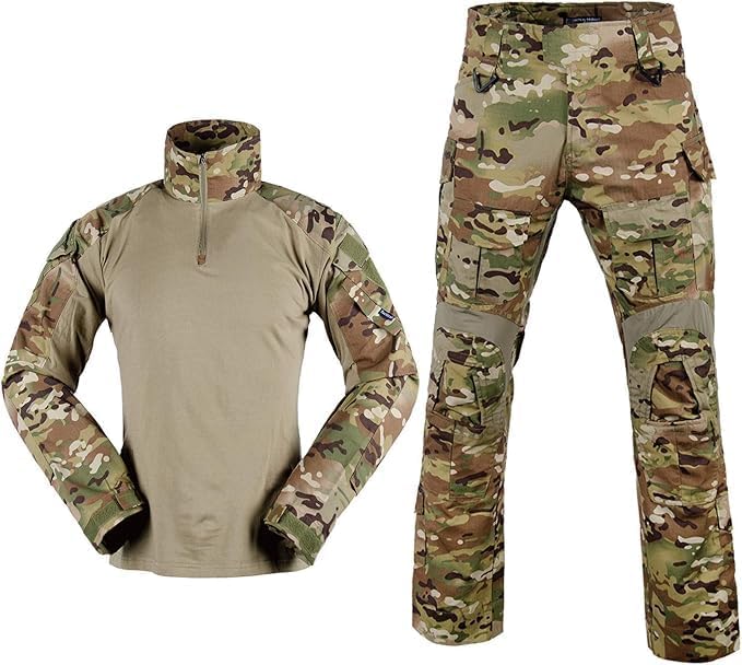 SINAIRSOFT Tactical Combat Pants Shirt Set,Army Paintball Assault BDU Gen3 Uniform,Slim Fit Camouflage Trousers Top