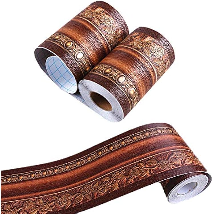 REDODECO 3D Flower Pattern Molding Peel Stick Wall Border for Home Decor Bathroom Kitchen,4 inch by 16.4 feet. Dark Brown