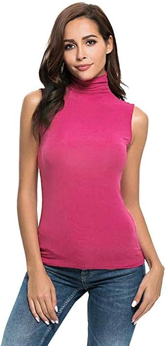 Summer Tank Tops for Women Casual Sleeveless Mock Turtleneck Slim Fit Soft Stretchy Base Layer Tee Shirts Blouses