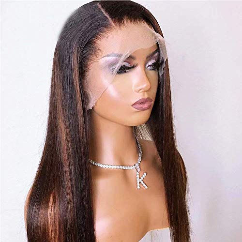 HD Transparent 13X6 Lace Frontal Wig Pre Plucked #1B#30 Ombre Black With Brown Highlight Wig Silky Straight 150% Density Remy Hair Lace Wigs with Baby Hair 14 Inch