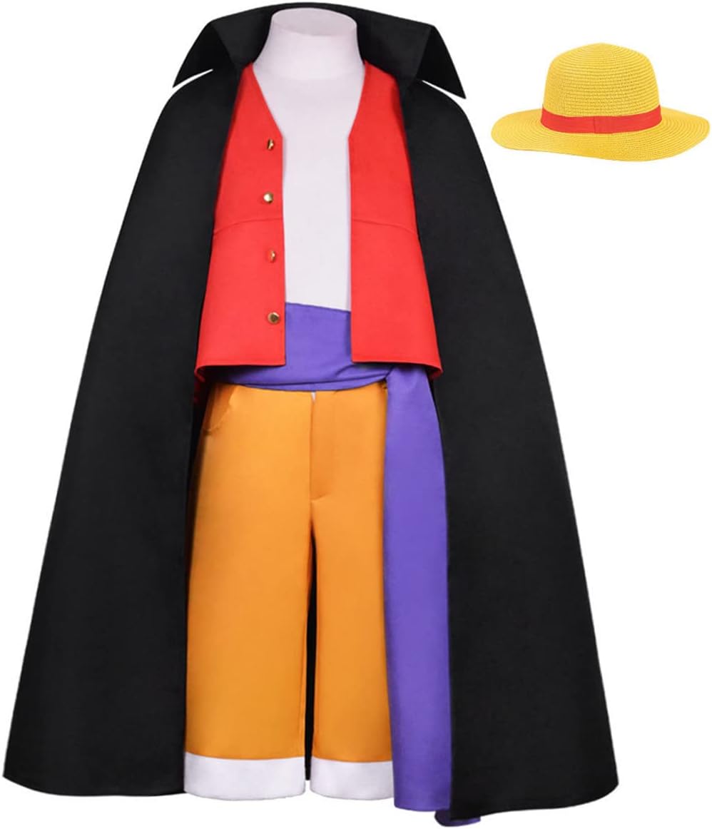 Men Anime Cosplay Costume Cloak Red Shirt Shorts Red Tops Uniform Halloween Outfits Full Set With Hat