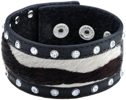 Alilang 80s Studded Bracelet with Adjustable Black Leather and Rhinestones