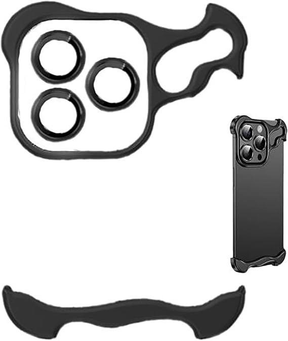 Frameless Special-Shaped Metal Corner Anti-Fall Phone Case for iPhone 17 Air 16 15 14 13 Pro Max,Borderless Slim No Back Bumper with Camera Cover Lens Film,Heat Dissipation Black