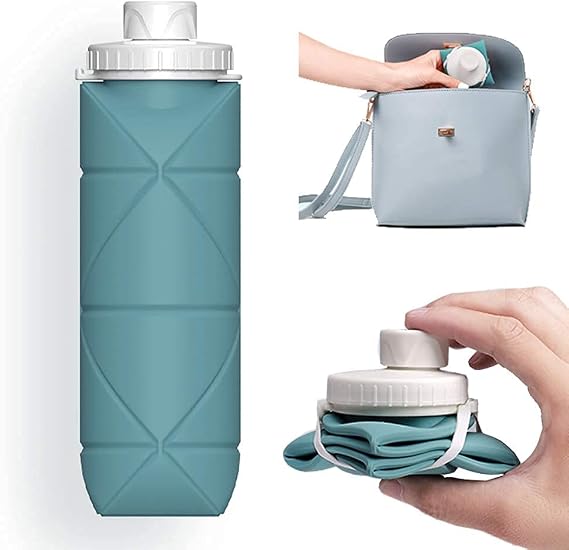 SPECIAL MADE Collapsible Water Bottles Cups Leakproof Valve Reusable BPA Free Silicone Foldable Travel Water Bottle Cup for Gym Camping Hiking Travel Sports Lightweight Durable (Dark Green)
