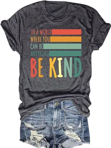 Be Kind Shirts for Women Heart Shape Reading Club Teacher T-Shirts Casual Short Sleeve Tee Tops