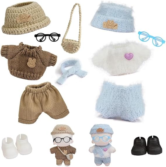 17cm Doll Clothes(NO Doll), Cute Dolls Outfit Accessories, 8-Piece Handcrafted Crochet Doll Clothes