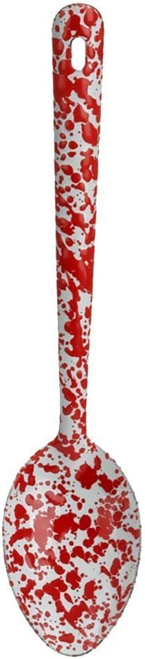 Enamelware Spoon, 12 inch, Red/White Splatter (Single)