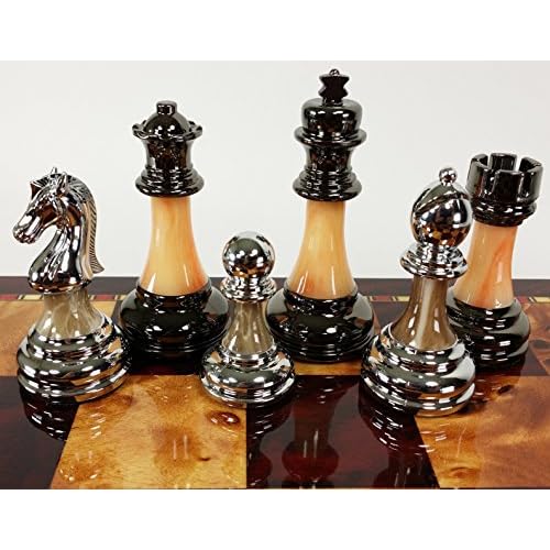 HPL 3 12 inch King Staunton Chrome & Black Chrome Weighted Pro Plastic Chess Men Pieces Set - NO Board