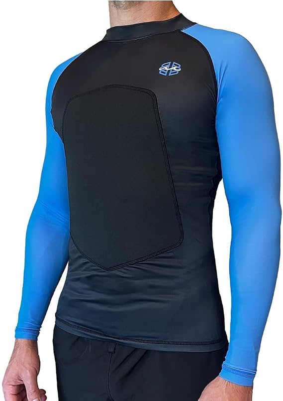 RIBBY SPF 50+ 5mm Padded Rash Guard, Black and Blue, Long Sleeve (Medium)