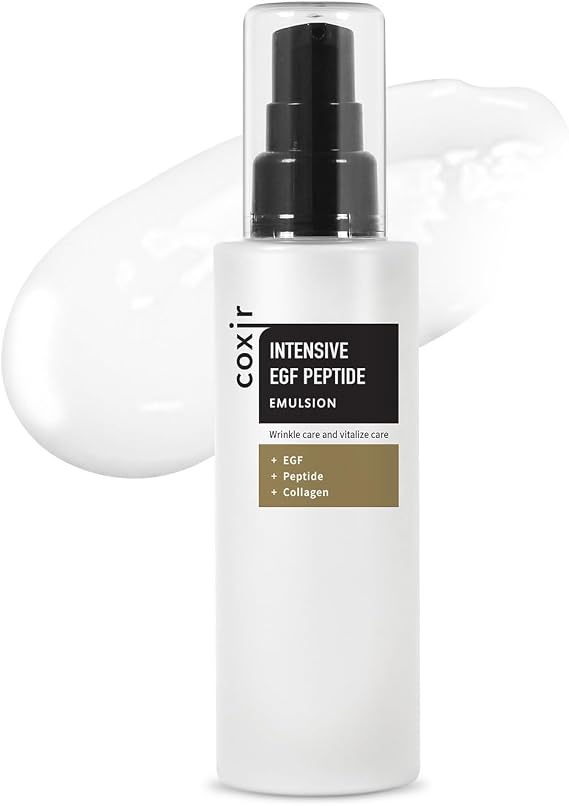 coxir Intensive EGF PEPTIDE Emulsion l Youth Activating Moisturizer for Face with EGF(Epidermal Growth Factor),Multi-Peptides l for Dull,Aged Skin and Damaged Skin [100ml/3.38 fl.oz]