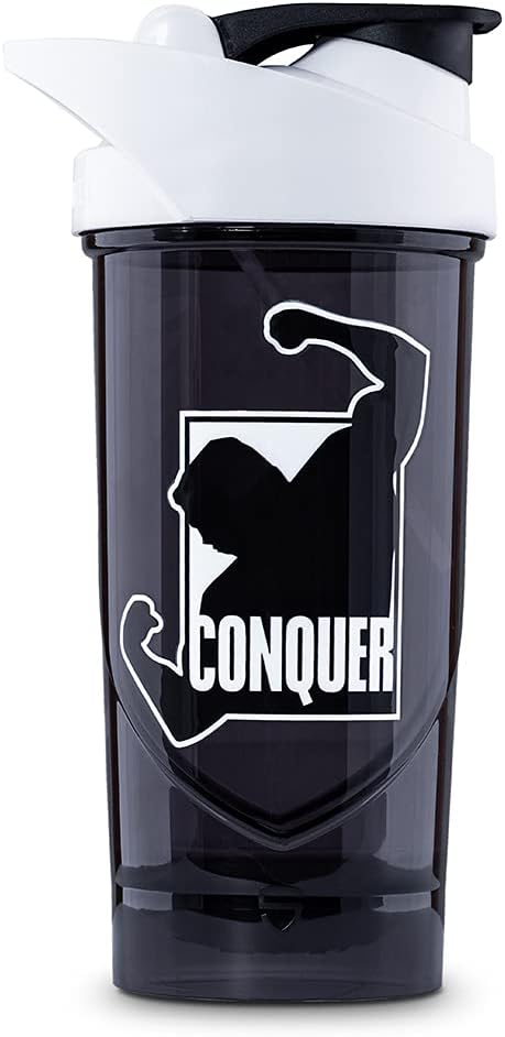 Hero Pro Classic Shaker Conquer - BPA-frei - Gym Zubehör - Eiweiss Shaker - Fitness Trinkflasche - Schwarz - 700ml