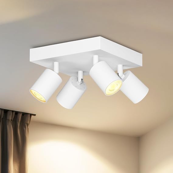 LVWIT Kitchen Lights Ceiling,GU10 Light Fitting,Adjustable 4 Way Ceiling Spotlight Fitting,LED White Ceiling Light,Square Ceiling Spotlight,Ceiling Light Fitting Bracket (Bulb Not Included) [Energy Class A]