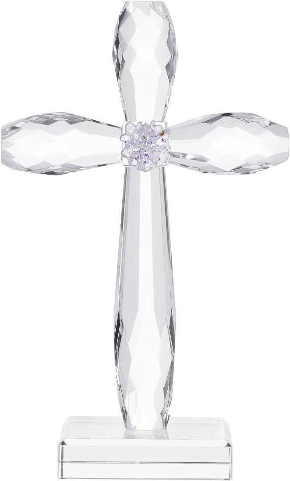 YWHL Crystal Cross Standing Decor Figurine, Religious Christmas Cross Gifts