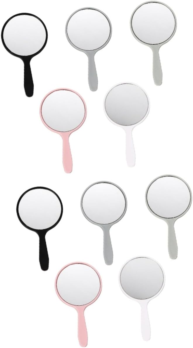 minkissy 10pcs Portable Handheld Makeup Mirrors Shape Travel Vanity Mirrors White Black Nordic Pink Matcha Green and Sky Blue for Easy Use Trips and Everyday Makeup