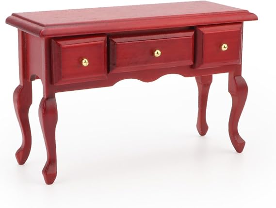 Miniature Table 1:12 Furniture for Dollhouse Accessories Writing Desk with 3 Drawers Miniature Room Ornaments Living Room Bedroom Library Scene Decoration (Brown)