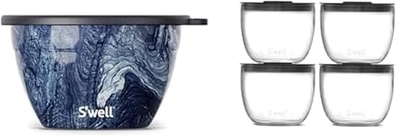 S'well Stainless Steel Salad Bowl Kit - 64oz, Azurite -  with 2oz Condiment Container & Prep Food Glass Bowls - Set of 4, 12oz - Make Meal Easy and Convenient