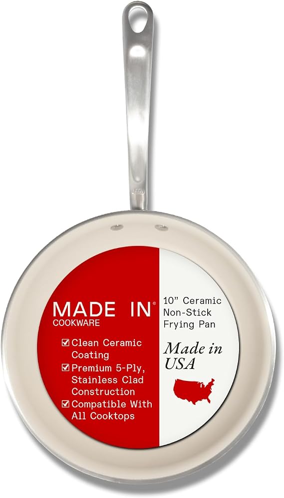 Made In Cookware - 10" Ceramic Non Stick Frying Pan (Discontinued CeramiClad 1.0) - 5-Ply Stainless Clad with Stay-Cool Handle - Professional Cookware - Crafted in USA - Induction Compatible