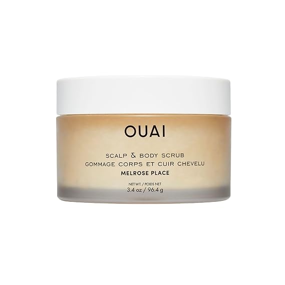 OUAI Scalp & Body Scrub Travel Size, Melrose Place - Exfoliating Body Scrub with Sugar & Coconut Oil Blend for Smooth, Moisturized Skin - Gentle for Removing Product Build Up (3.4 Oz)