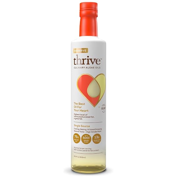 Thrive Reserve Culinary Algae Oil, High Smoke Point Cooking Oil for Frying, Sauteing, Baking & Grilling, Neutral Oil Rich in Omega-9 Fatty Acids, Non-GMO, Vegan, Gluten-Free, 16.9 fl oz