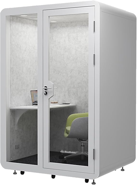 Mobile Office Pod Booth, Sound Proof Office Booth Pod with Mobile Roller, LED Light, Fans & USB Ports, Larger Space for 2-4 People, for Office, Outdoor, Library,59in