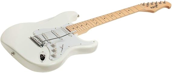 Monoprice Cali Classic Electric Guitar - White 6 Strings, Double-Cutaway Solid Body, Right Handed, SSS Pickups, Full-Range Tone, With Gig Bag, Perfect for Beginners - Indio Series