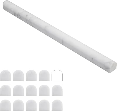 Soulscrafts Carrara White Marble Pencil Liner, Marble Pencil Trim Molding 34x12 Inch Honed for Bathroom Shower Kitchen Backsplash Wall 15 PcsBox