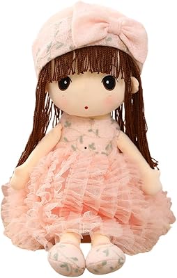 50cm Cute Embroidered Ragdoll Cloth Plush Stuffed Toy Soft Baby Doll with Clothes, with Hat Skirt Handmade Princess Plush Toy for Baby Girls Sleeping Partner Birthday Gift Pink