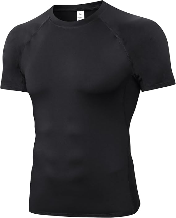 Yuerlian Men's Workout Running Shirts Breathable Men's Athletic T-Shirt Gym Short Sleeve Sports Tops Base Layer Undershirts Black